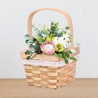 Hand Basket Woven Planter Basket Multiuse Ornament Hand Storage Basket Floral - Image 1 of 4