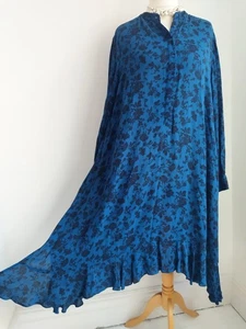 AND/OR JOHN LEWIS Dress Blue Black Trapeze Hi Lo Peplum Hem Size Medium UK 14-16 - Picture 1 of 12