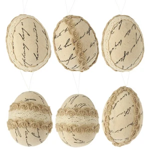 NEW!~RAZ Imports~Easter Cream Scripted Laced Egg Ornament~Set 6~french country - Picture 1 of 1