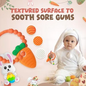 Easter Bunny Silicone Teething Toys – Baby Carrot & Egg Shaped Teethers, Easter - Picture 1 of 2