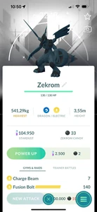 Pokémon Brillante Zekrom Fondo Blanco Go Tour Unova - COMERCIO 20k Polvo de Estrellas - Imagen 1 de 1