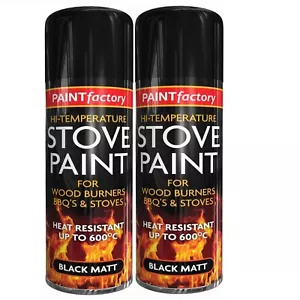 2 x Heat Resistant Matt Black Spray Paint Stove High Temperature BBQ 400ml Can - Picture 1 of 1