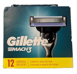 Gillette Mach3 Razor Blade Refills, 12 Cartridges - New/Sealed - Picture 1 of 3