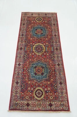 2 x 5 ft Red Turkish Mamluk Fine quality Hand knotted Medallion Runner Rug - Image 1 of 4