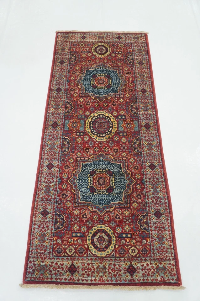 2 x 5 ft Red Turkish Mamluk Fine quality Hand knotted Medallion Runner Rug - Image 1 of 4