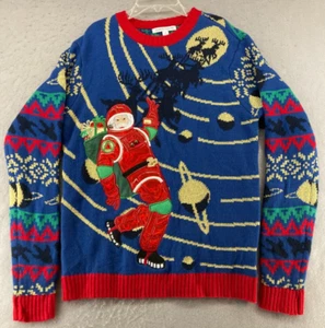 Celebrate Together Mens Christmas Sweater Medium Santa Astronaut Space - Picture 1 of 10