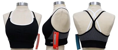 New Balance Black and White Striped Spaghetti Strap Sports Bra Size Large - Image 1 of 4