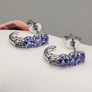 Lab Created Tanzanite Earrings Half Hoop Purple 925 Sterling Silver JTV 1/2" - Picture 1 of 9