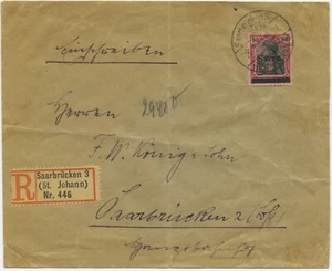 Saar Scott #16 auf Einschreiben - selten! Deutschland Flächen Briefmarken - Bild 1 von 3