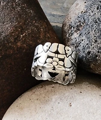 Anel aposentado James Avery anjo da guarda flor eternidade banda larga tamanho 6.5 - Imagem 1 de 4