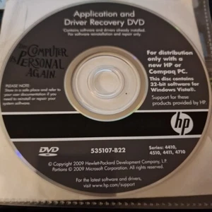 DVD HP Application & Driver Recovery 535107-b22 - Série ProBook - Windows Vista - Photo 1/3