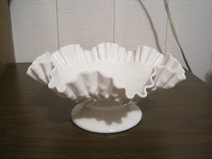 VINTAGE FENTON HOBNAIL MILK GLASS RUFFLED FOOTED PEDESTAL BOWL - Picture 1 of 10
