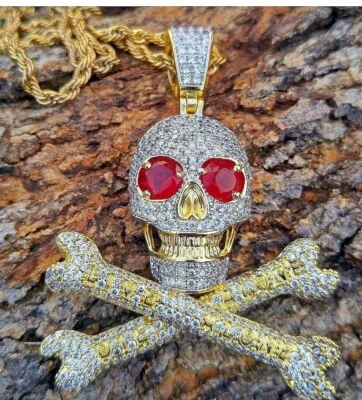  Regalo de Halloween para Hombres 3ct Rubí Simulado Elegante Calavera Colgante Real Plata 925 Foto 1 de 4