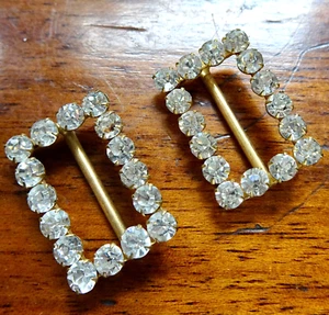PAIR antique Edwardian clear rhinestone dress or choker belt buckle slider -263 - Picture 1 of 3