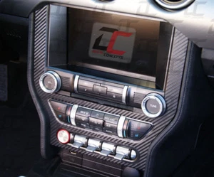 2015-2022 Mustang Black Carbon Fiber Stereo Bezel Trim Accent Decal Cover Wrap - Imagen 1 de 4
