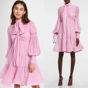 NWT | Zimmerman Celestial Ruched Tie Neck Chiffon Dress Size US 4 - Picture 1 of 10