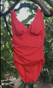 💥TIMES TRUWamen Größe Retro V-Ausschnitt leuchtend rot Einteiler Badeanzug. - Bild 1 von 11