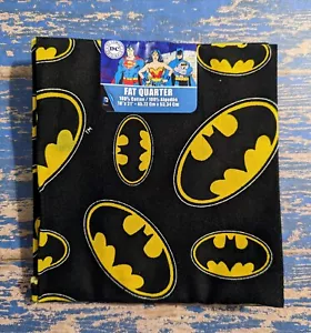 DC Comics Batman Novelty Pre-Cut Quilt Fabric Fat Quarter Logos On Black Yellow - Picture 1 of 4
