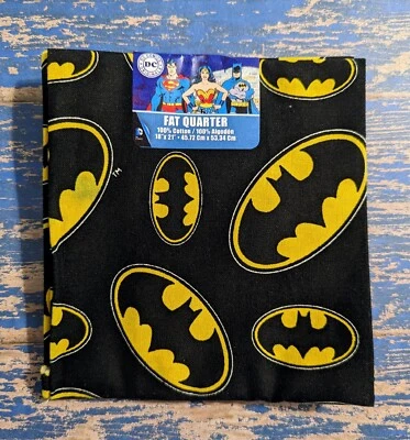 DC Comics Batman Novelty Pre-Cut Quilt Fabric - Fat Quarter - Logos Black Yellow - Image 1 of 4