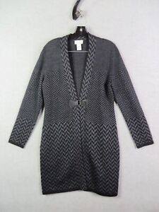 Soft Surroundings Womens Sweater Medium Black Chevron Saxon Duster Wool Knit