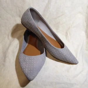 🩰 Old Navy Pointy Ballet Flats 10 M Steel Gray Silver Studded Suede Leatherette - Picture 1 of 16