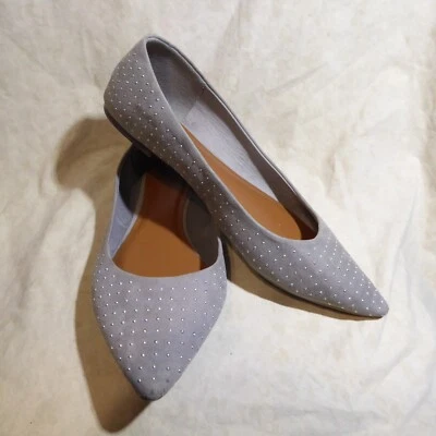 🩰 Old Navy Pointy Ballet Flats 10 M Steel Gray Silver Studded Suede Leatherette - Image 1 of 4
