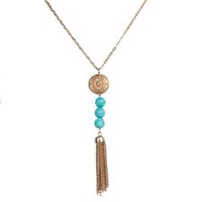 Beaucoup Designs Women Teragram 14K Tassel Necklace 30in Gold Turquoise TNTTurq
