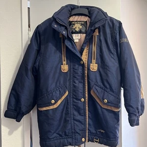 VTG Woman’s Descente Ski Jacket With Hood Size 4 Navy & Gold With Zippers READ - Picture 1 of 20