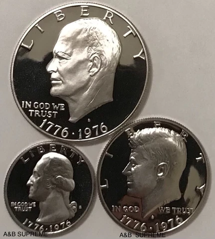 1976 S Dollar Half Quarter Cameo Clad Gem Proof Bicentennial 3 Piece Coin Set Cover