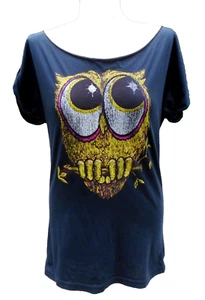 NWOT $168 MADE YOU LOOK Black Owl Top Creek Boho Indie Naturecore Athleisure L - Picture 1 of 5
