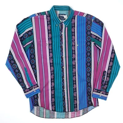 Camisa Wrangler Vintage Western 16.5 35 Mediana Paisley Corte Vaquero X Colas Largas Foto 1 de 4