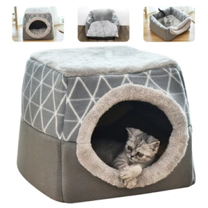 Haustier Katze Hundennest Bett Welpe weich warm Höhlenhaus Matte Pad Kennel Iglu grau schwarz - Bild 1 von 15