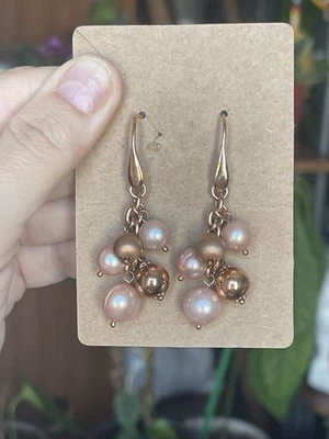 HONORA Bronze Beads Cultured Pink PEARL EARRINGS - Image 1 of 4