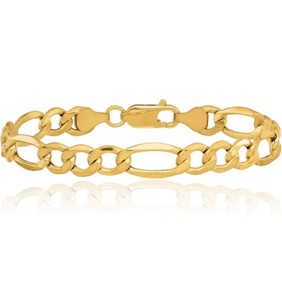 10K Solid Yellow Gold 7.3mm Figaro Link Chain Bracelet - Image 1 of 4