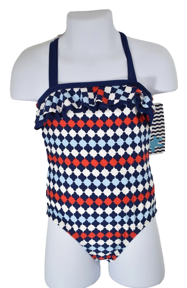 Traje de baño de una pieza rojo/blanco/azul espléndido para niñas talla 4 nuevo con etiquetas Foto 1 de 4