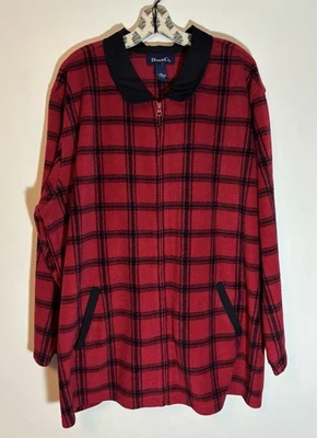 Chaqueta Suéter DENIM & CO. Roja Negra a Cuadros Polar Cremallera Talla 3XL Foto 1 de 4