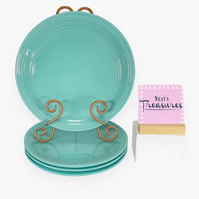Mainstays RAINFOREST AQUA Teal Blue Embossed Ring Stoneware Dinner Plates Set 4 - Image 1 of 4