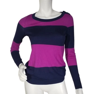 Suéter de lana merino Banana Republic XS azul marino púrpura a rayas nuevo con etiquetas Foto 1 de 4