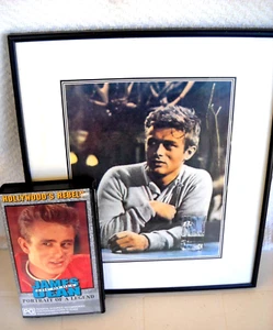 **FRAMED JAMES DEAN COLOUR PRINT 29cmx25cm & VIDEOTAPE JAMES DEAN THE REBEL** - Picture 1 of 6