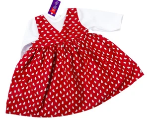 RED CHICK PINAFORE STYLE DRESS FOR MY FIRST BABY ANNABELL 35CM FROM FRILLY LILY - Picture 1 of 2