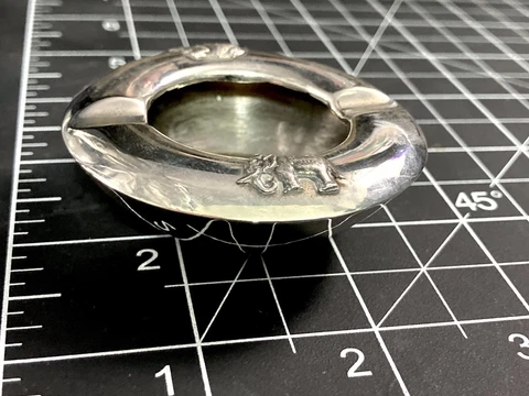 Vintage Sterling Silver Ashtray With Elephants .925 Cover