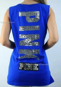 Victoria's Secret Muskeltanktop PINK silberfarben Pailletten Glitzer Strand Rundhalsausschnitt - Bild 1 von 2