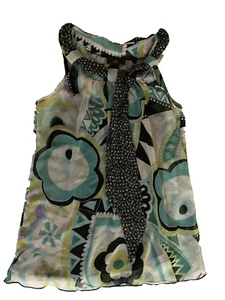 Camiseta sin mangas IZ Byer California para mujer mediana blanca turquesa geométrica floral cuello atado - Imagen 1 de 8