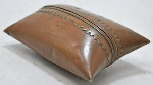 Antique Brass Pillow Shaped Money Coin Box Original Old Hand Crafted Engraved - Picture 1 of 10