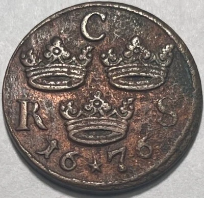 SWEDEN - House of Palatinate - 1/6 Ore - 1676 - Km-254 - RARE in any Condition! - Image 1 of 2