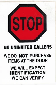 STOP NO UNINVITED CALLERS - Self Adhesive Safety Door Stickers x3 - Picture 1 of 1