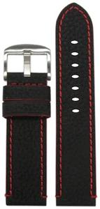 20mm Panatime Black Crushed Leather Grain Watch Band w/Red Stitching & Siding - Picture 1 of 1