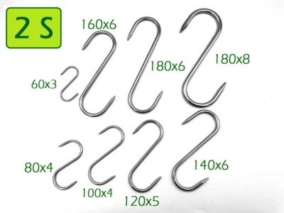 INOX ITALY 2 Spitzen Metzgerqualität Fleischhaken Fleischerhaken Edelstahl diverse Größen