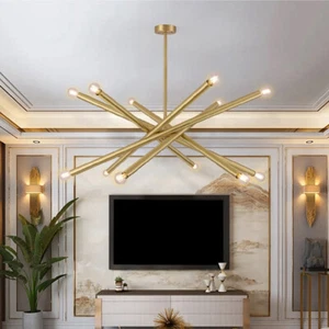 Modern Gold 12-Light Sputnik Semi Flush Mount Light with Hanging Rod 74252925592 - Picture 1 of 3