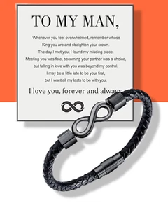 To My Man Infinity Leather Braided Bracelet Husband Birthday Gift from Wife - Picture 1 of 6